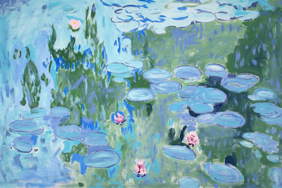 Geometric Abstract Acrylic Painting By Kosta Morr, 47 X 31", Lilies, Original Artwork