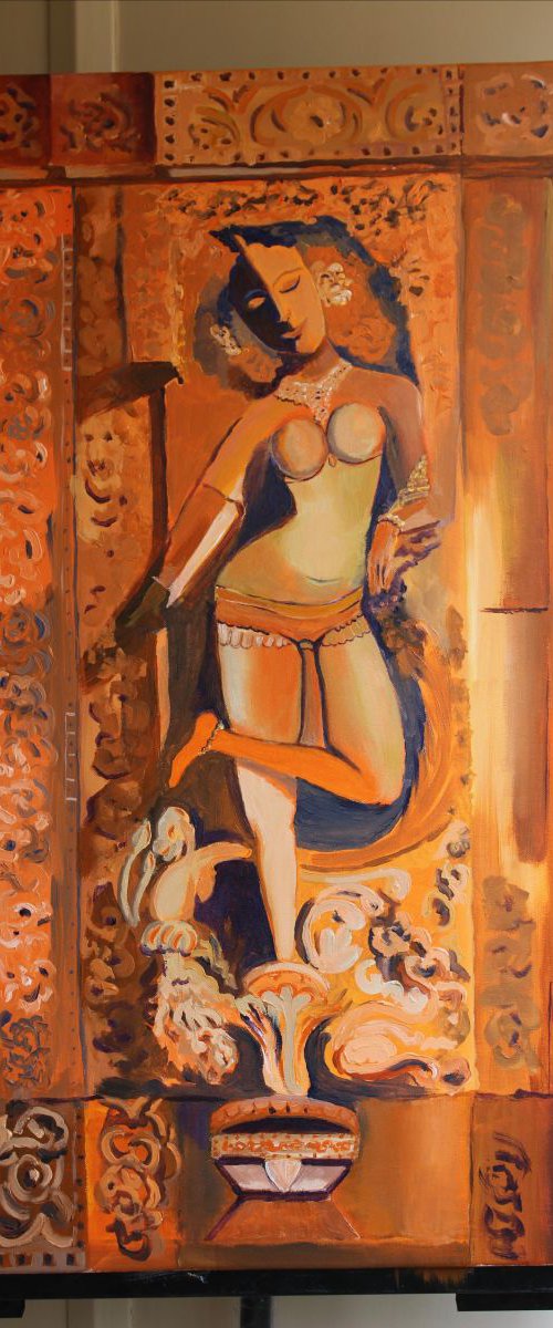 Sculpture on Temple wall, SOLD by Geeta Yerra