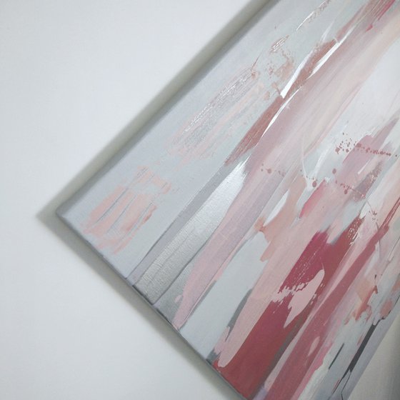 Abstraction "Elements of nature" 90x70 cm.| White, silver and rosy | Original oil painting