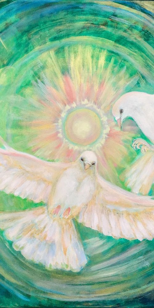 Doves - original birds-doves oil art painting on stretched canvas by Nino Ponditerra
