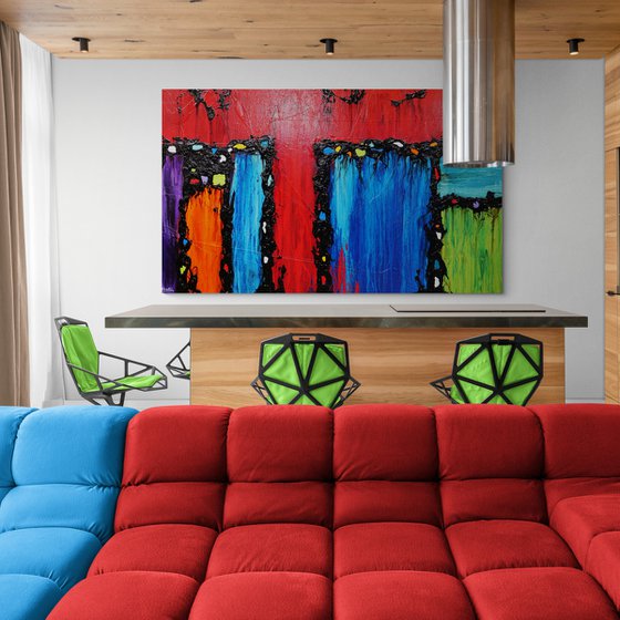 Circus Extravaganza 250cm x 150cm Red Textured Abstract Art