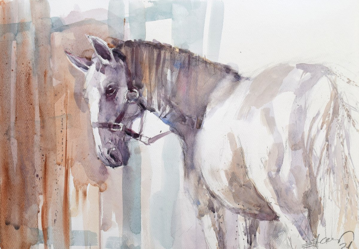 Horse in the barn by Goran igoli? Watercolors