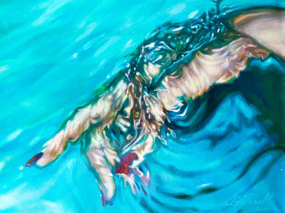 Underwater painting Modern acrylic large painting Seackape Swimming Slow breathing Pleasure  under water Sea waves Wall art Decor Home