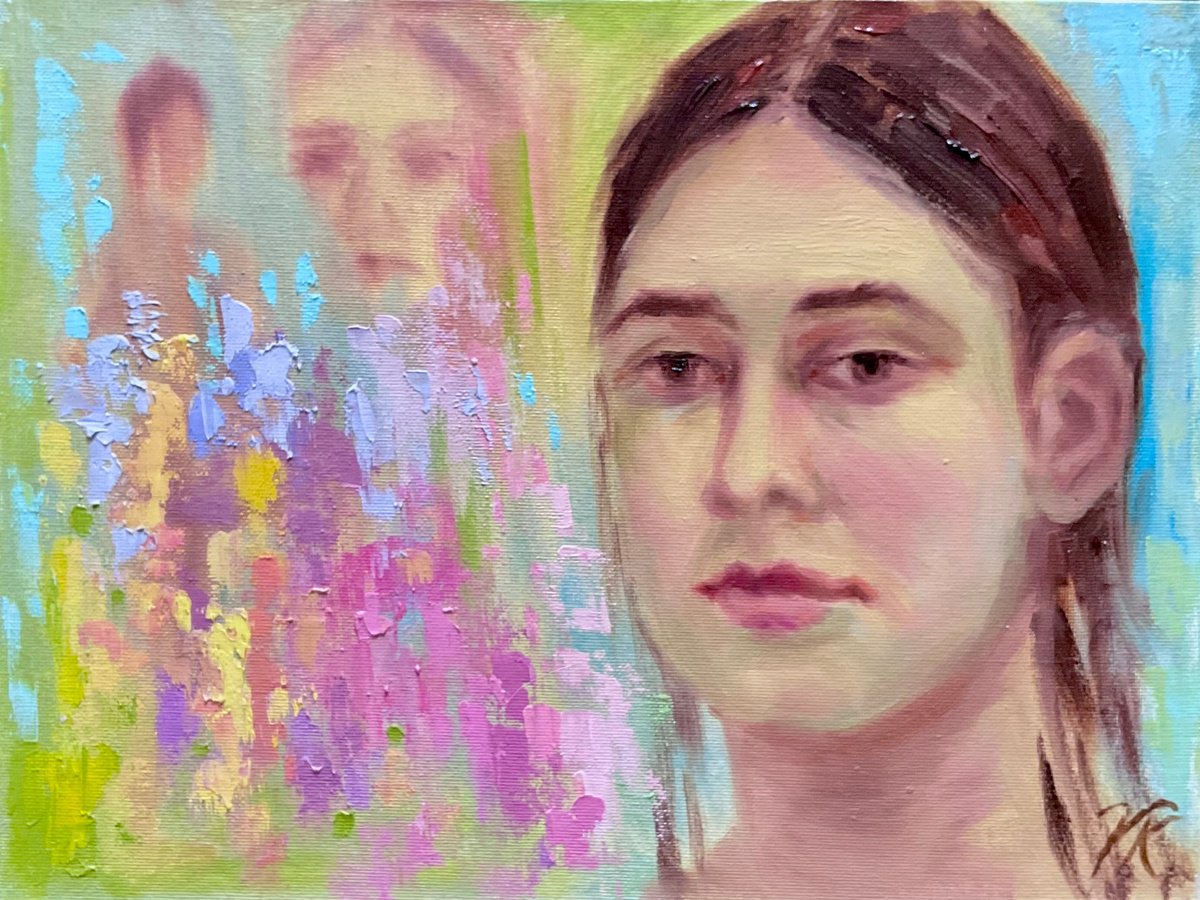 Impressionistic Portrait Oil Painting By Vera Klimova, 16 X 12", Dreams, Original Artwork