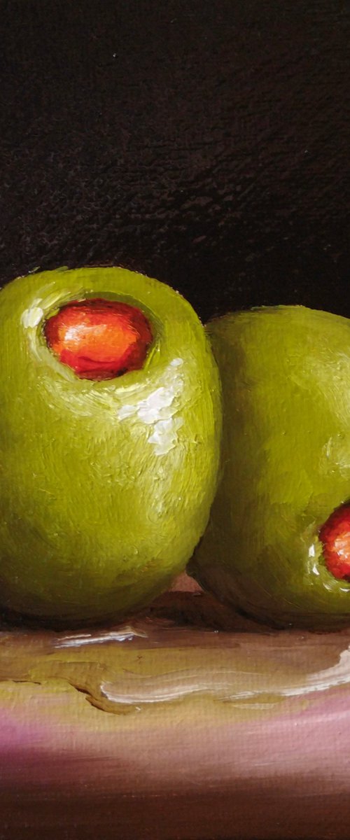 Two Olives  framed still life by Jane Palmer Art