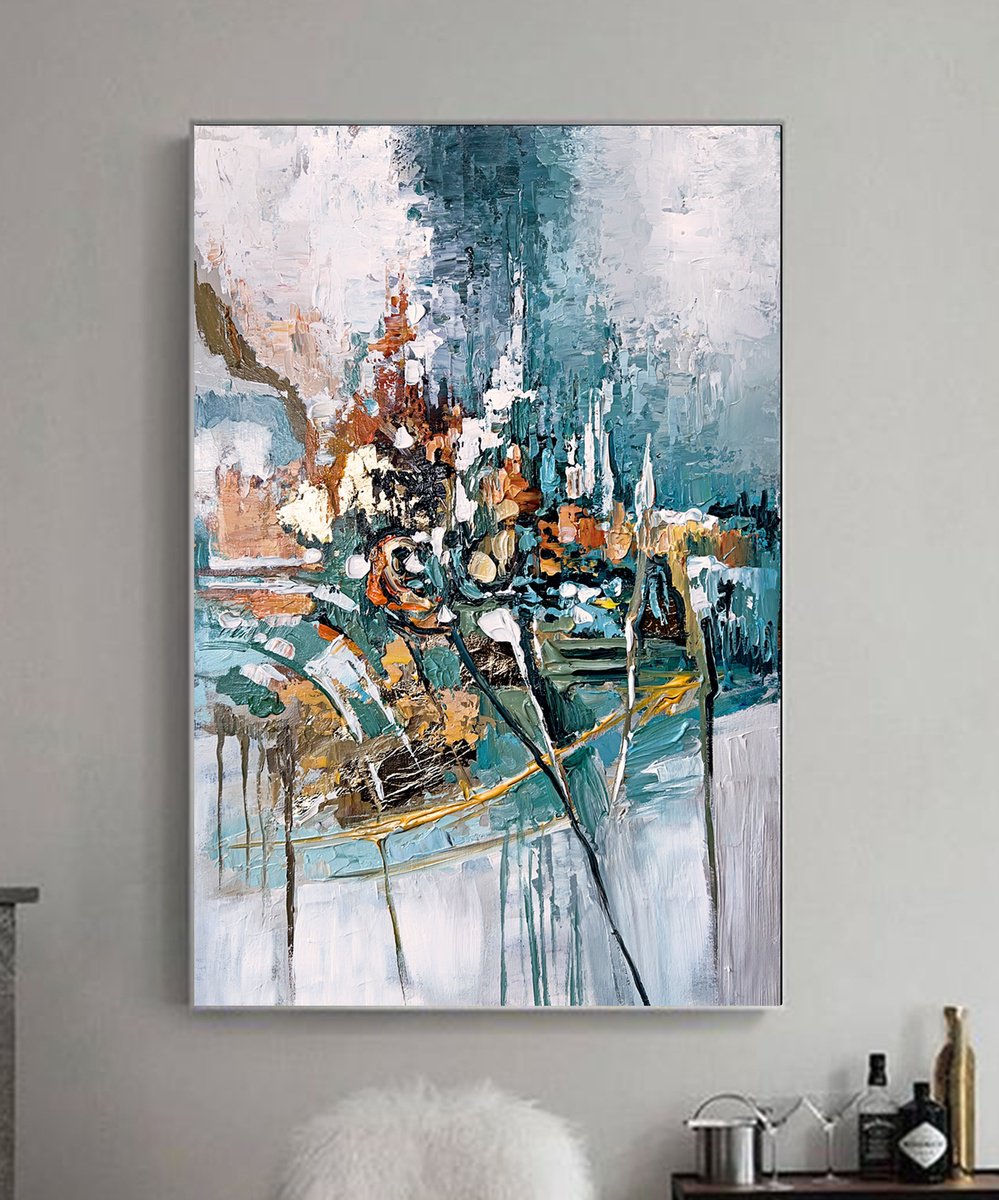 Expressive Abstract Acrylic Painting By Sandra Zekk, 16 X 24", Deep Sage, Original Artwork