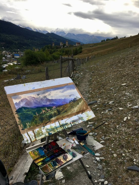 Blue Georgian Mountains in Mestia, Svaneti