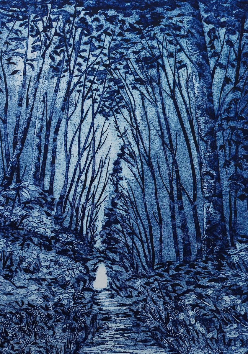 Illustrative Landscape Limited Edition Print By Jo Biggadike, 15 X 22, Cathedral Of Trees, Sunlight Through Trees, Artfinder