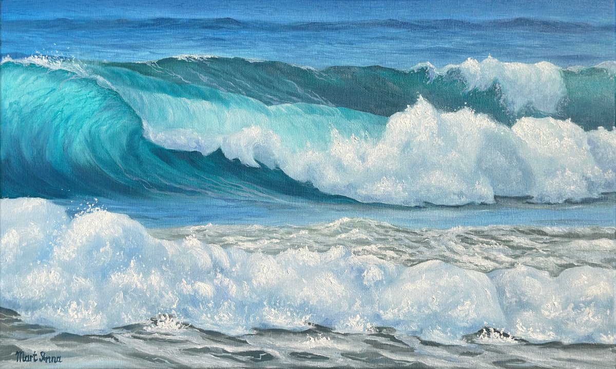 Photorealistic Landscape Oil Painting By Inna Martynenko, 20 X 12, The Power Of The Sea, Original Artwork