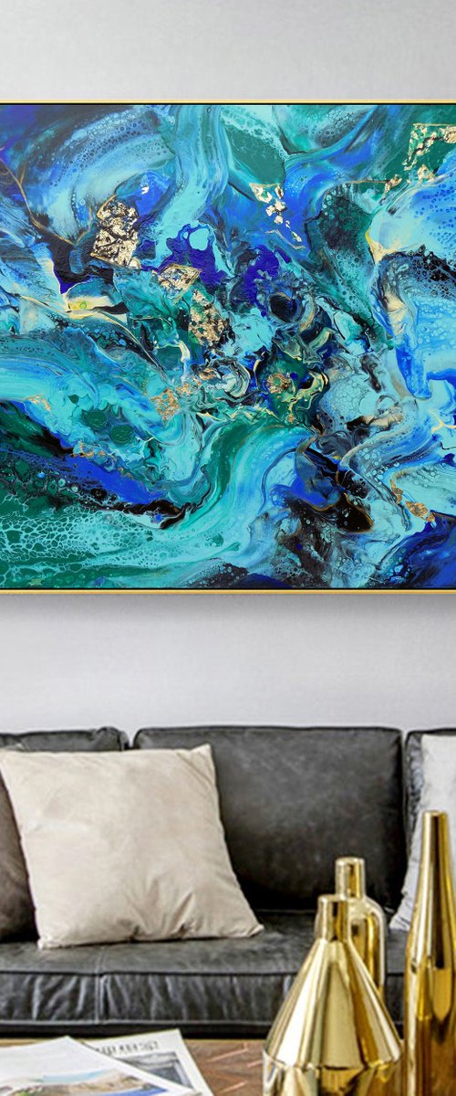 Abstract painting art, with gold leaf - illusion by Areti Ampi