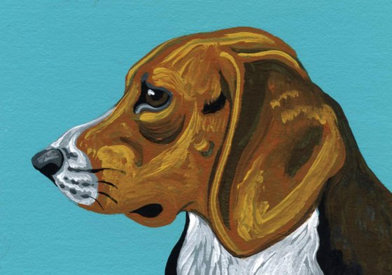 ACEO ATC Original Miniature Painting Beagle Pet Dog Art-Carla Smale