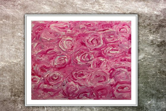 A Bed Of Pink Roses - Flower Study 12x16 on paper