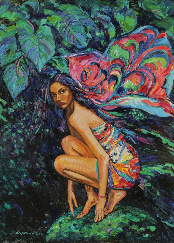 MOTH - Virgo zodiac sign - fgurative original oil painting, large, deep blue, butterfly