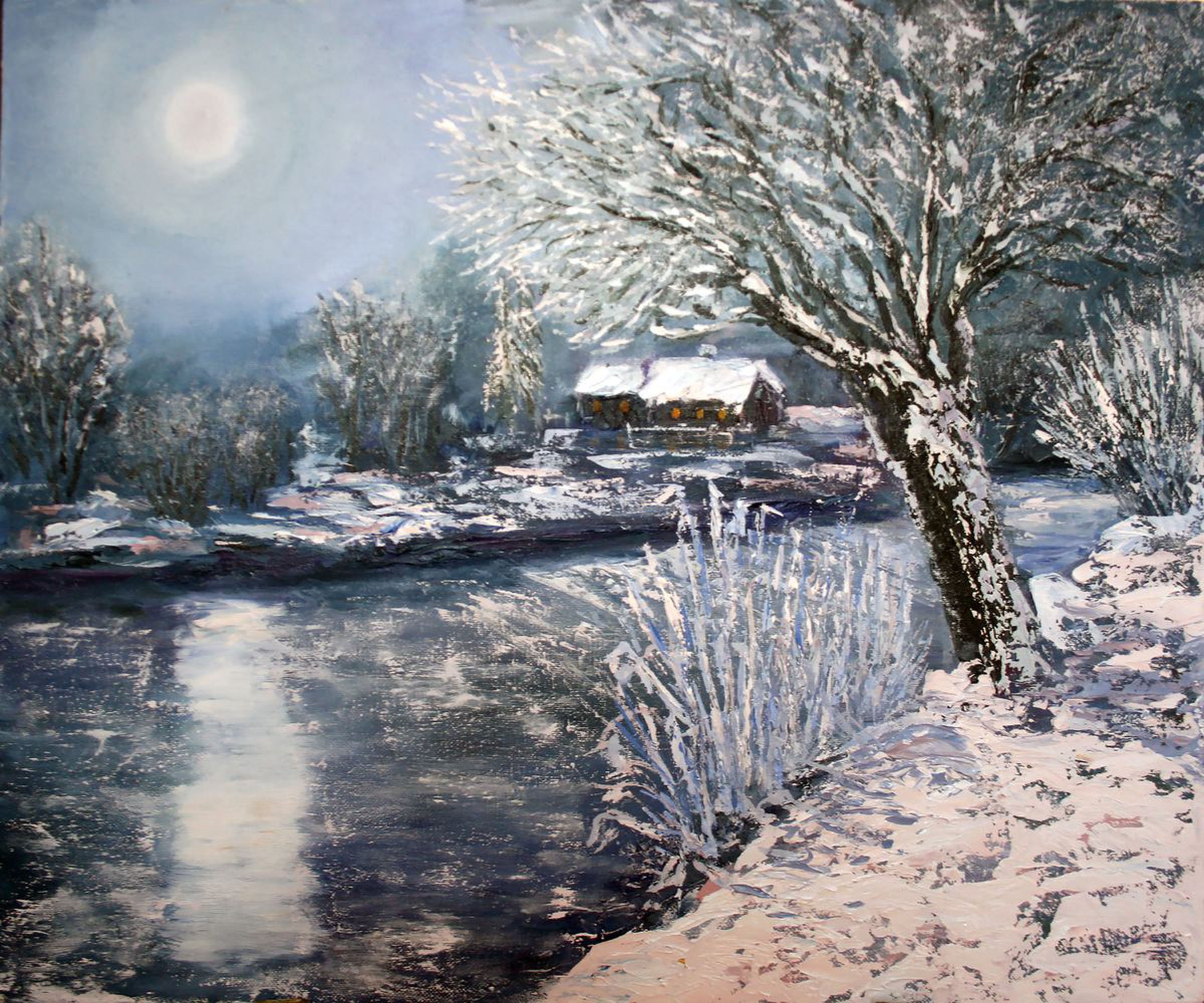 Winter Evening Original Painting By Sa Lana Artfinder
