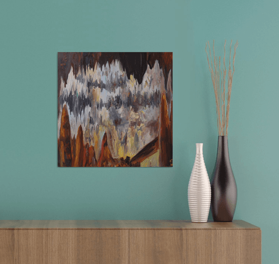 Cave original oil painting on canvas Mountains in Slovakia, gift for speleologist