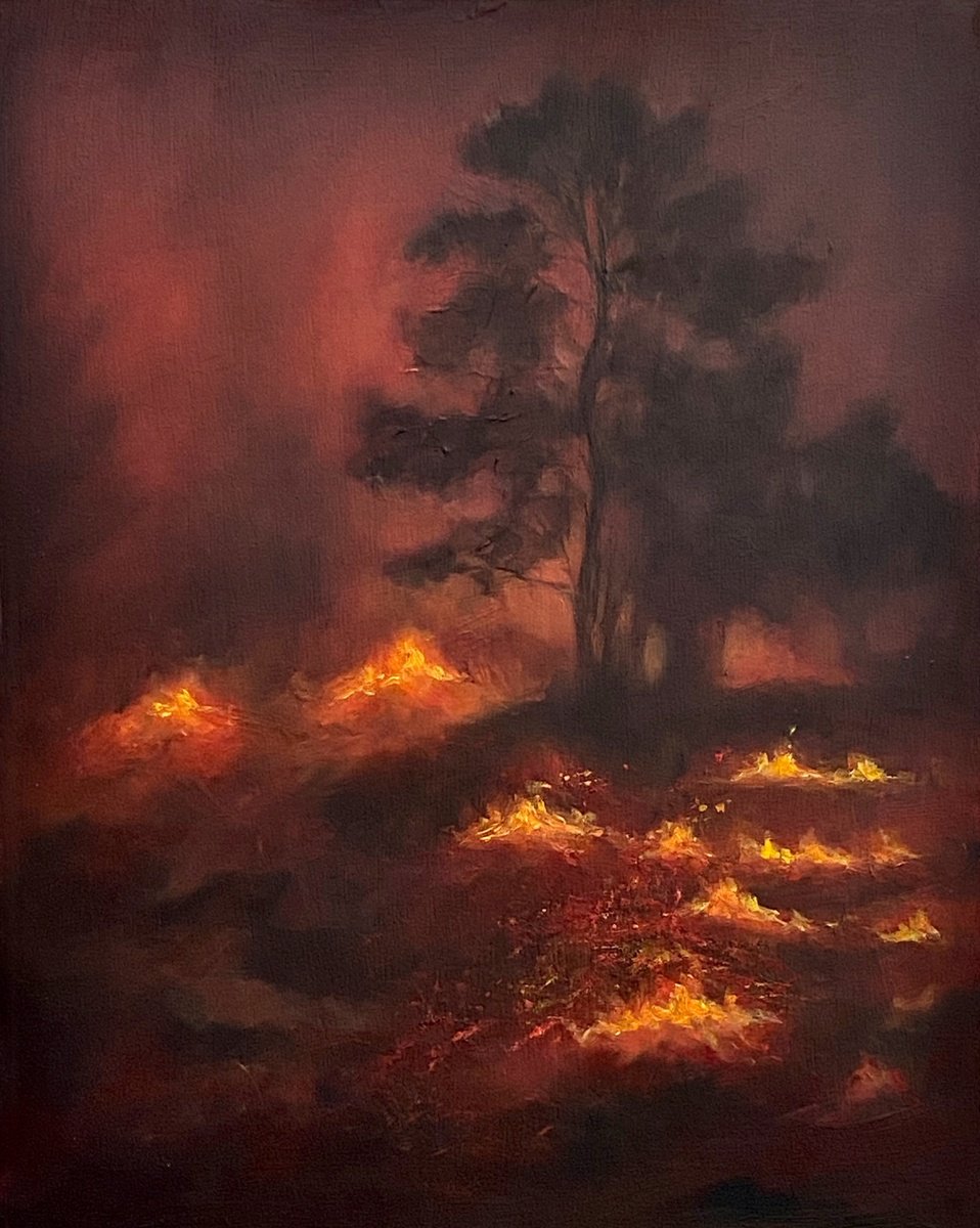 Impressionistic Landscape Oil Painting By Diana Sandetskaya, 9 X 11, Wildfires (Iv), Original Artwork