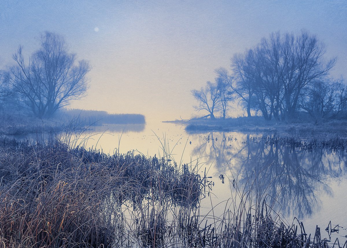 Photorealistic Landscape Photograph By Valerix, 33 X 24", Morning Haze Over The Bay., Original Artwork