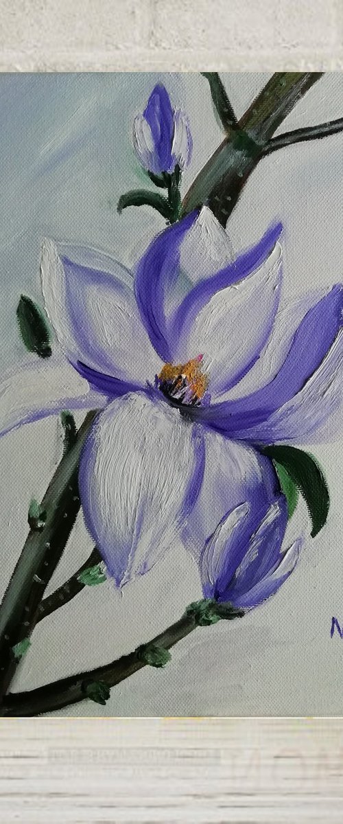 Magnolia, original flower oil painting, gift idea, art for home by Nataliia Plakhotnyk