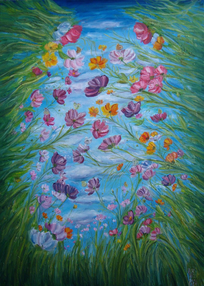 Impressionistic Botanical Oil Painting By Olga Knezevic, 20 X 28", Childhood, Original Artwork