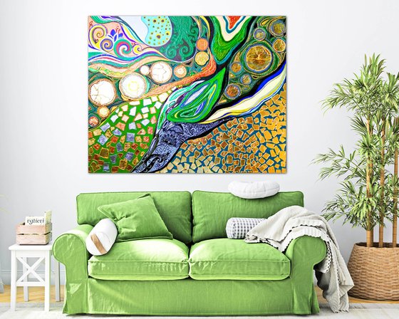 Abstract painting, Large abstract art - Green forest magic