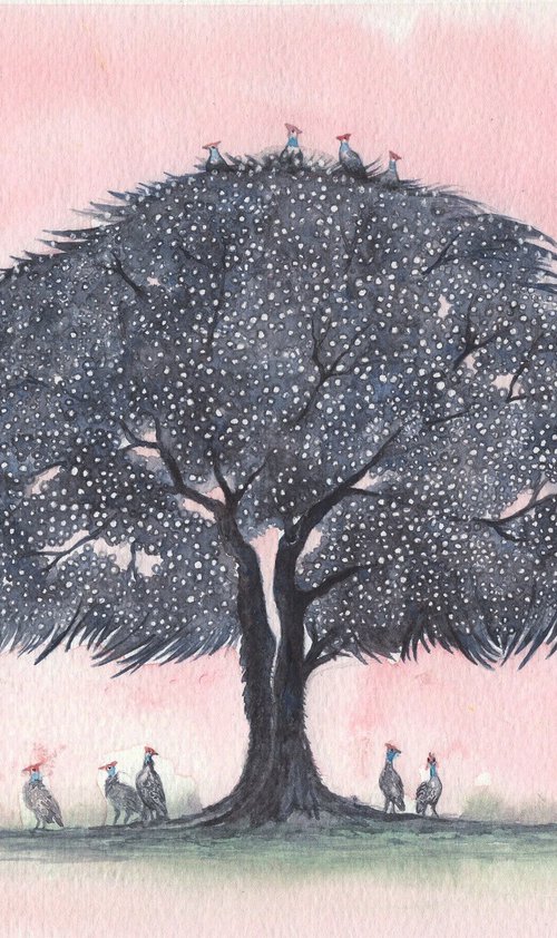 Guineafowls and the tree by Shweta  Mahajan