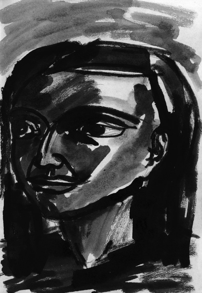 Expressive Portrait Ink Drawing By Nikola Tsvetanov, 6 X 8", "Late Afternoon", Original Artwork