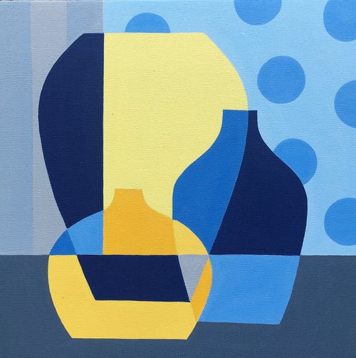 Yellow Vases with Giant Blue Polka Dots by Louise MacIntosh-Watson