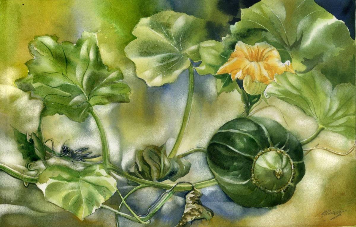 Impressionistic Botanical Watercolour By Alfred Ng, 21 X 14, Autumn Harvest, Original Artwork