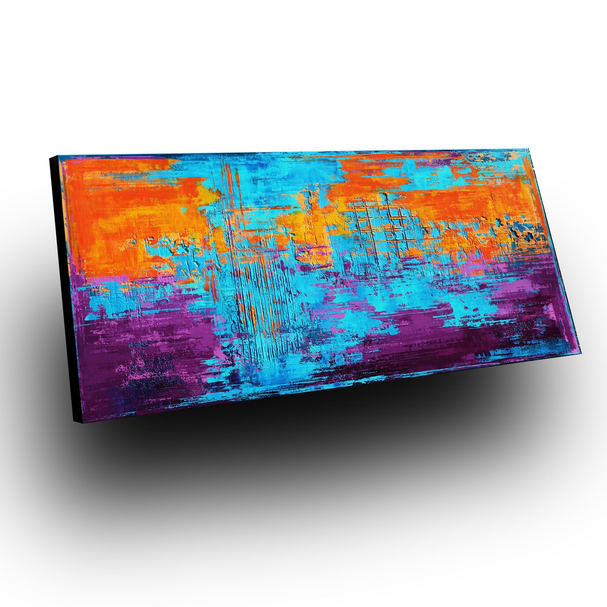GLOWING SKY - 160 x 80 CM - TEXTURED ACRYLIC PAINTING ON CANVAS * VIBRANT COLORS by Inez Froehlich