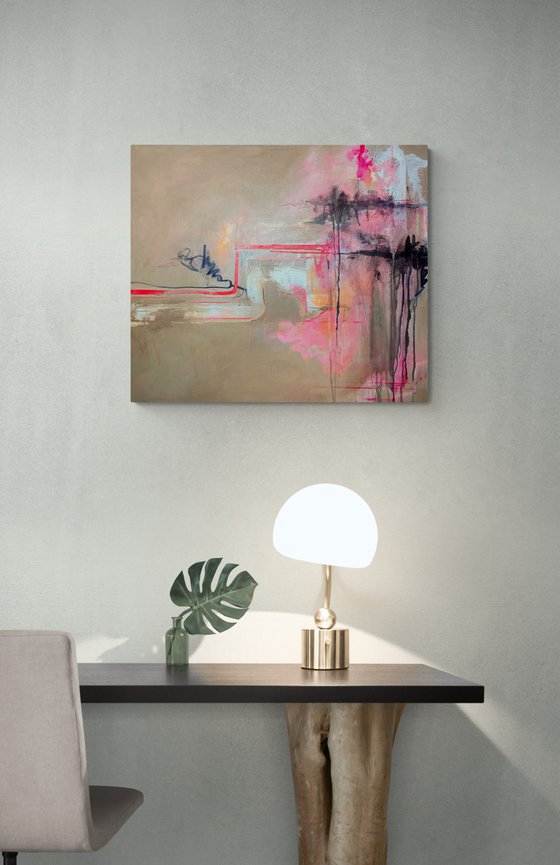 "Endorphins" beige abstract painting / pink abstract / medium painting / 60*70 cm