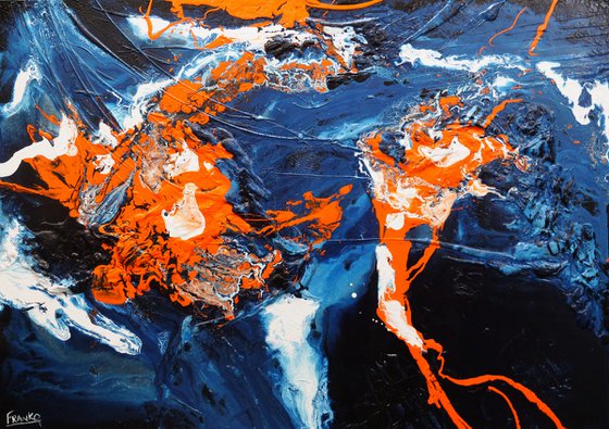 Naked Oranges 140cm x 100cm Blue Orange Textured Abstract Art