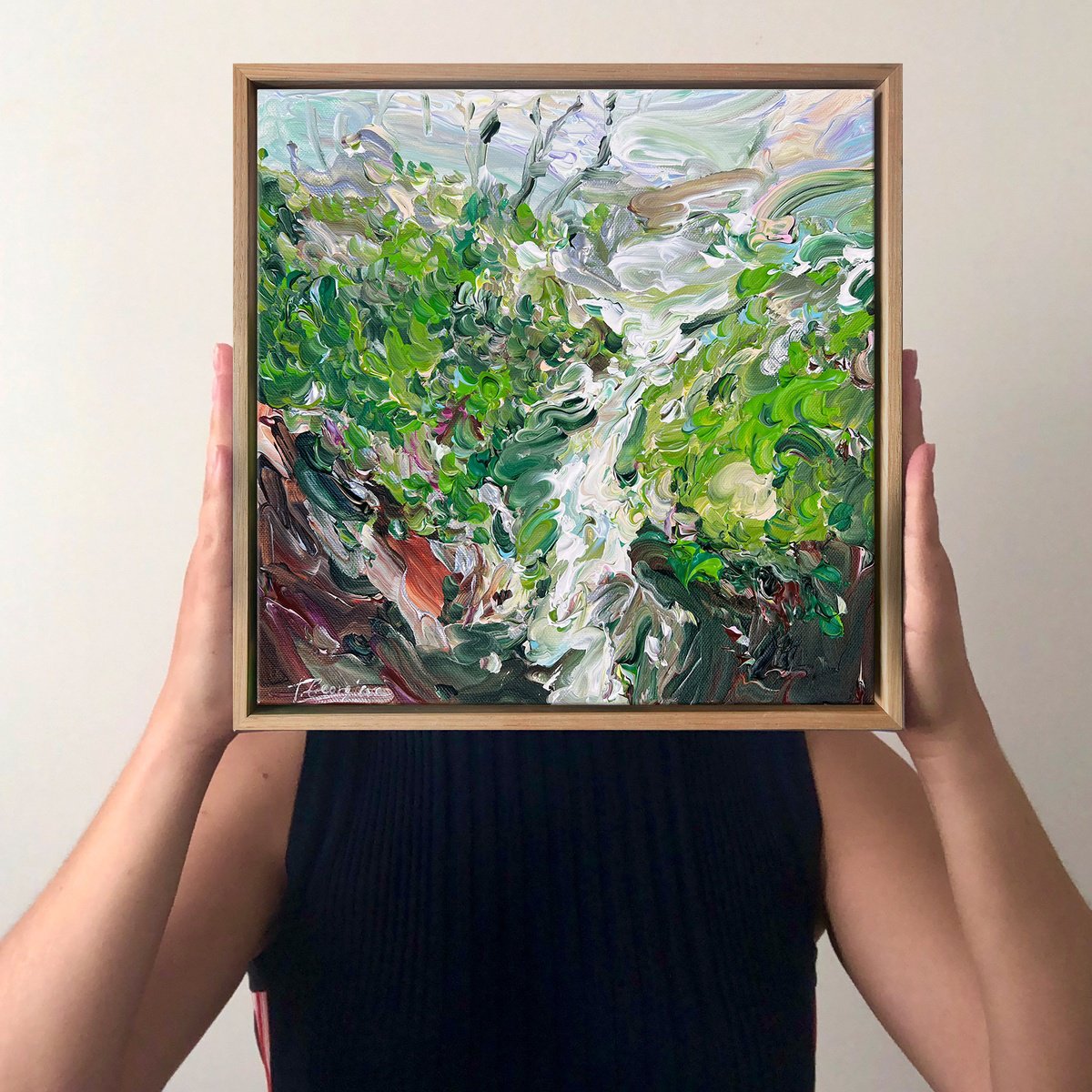 Organic Abstract Acrylic Painting By Tatiana Georgieva, 13 X 13", Path Of The Creek, Original Artwork