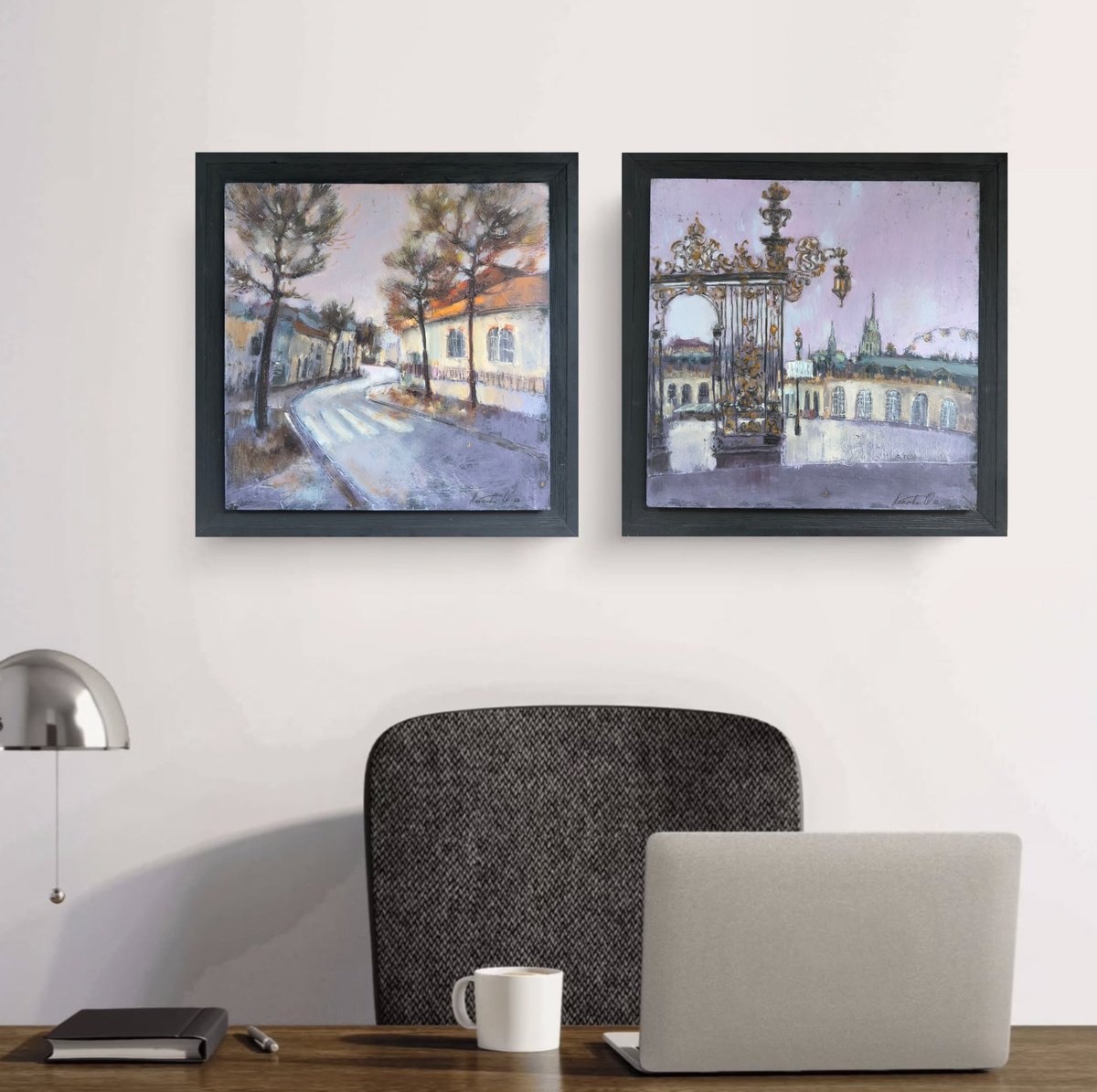 Cityscapes Painting By Olha Laptieva, 28 X 14", Nancy, Original Artwork