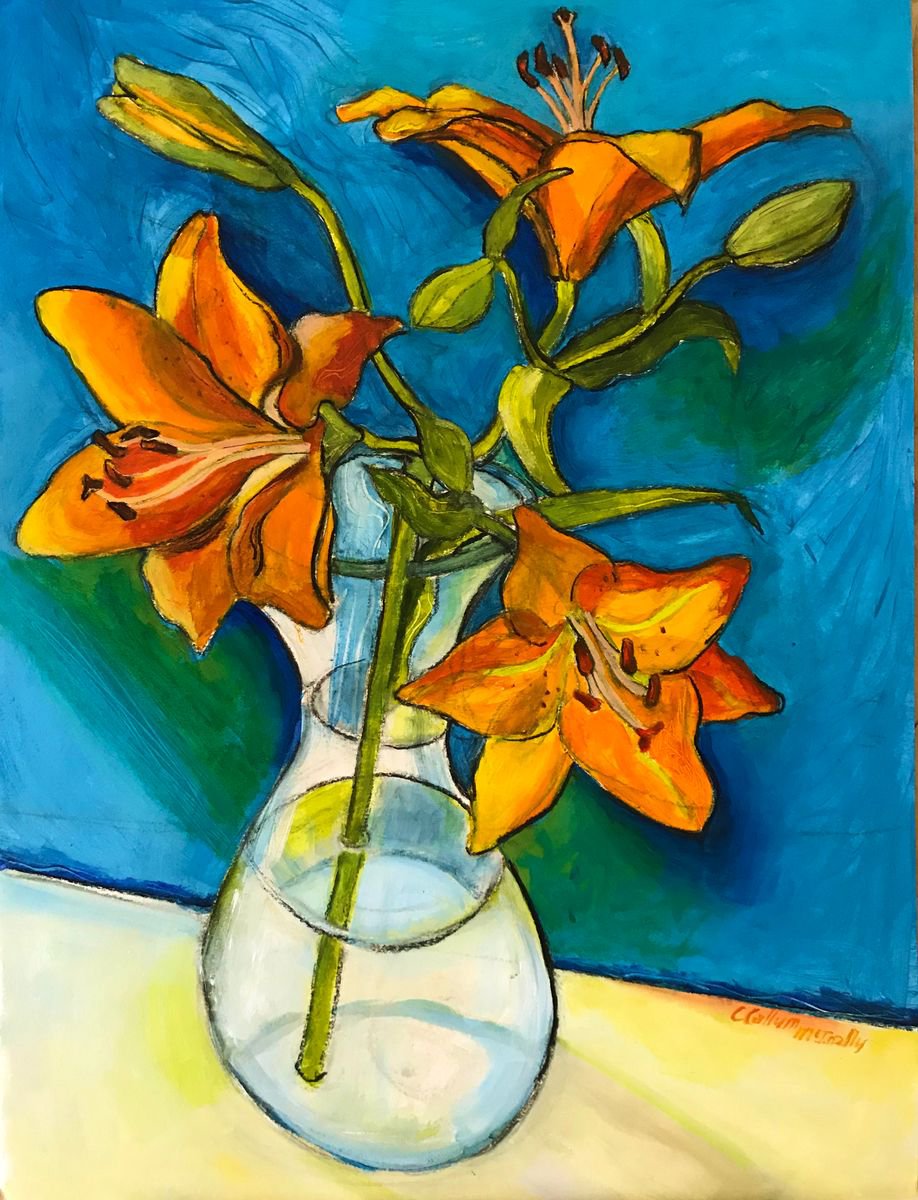 Expressive Botanical Acrylic Painting By Christine Callum Mcinally, 14 X 19, No 2 Orange Lily, Original Artwork