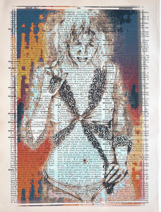 After Bath - Collage Art on Large Real English Dictionary Vintage Book Page