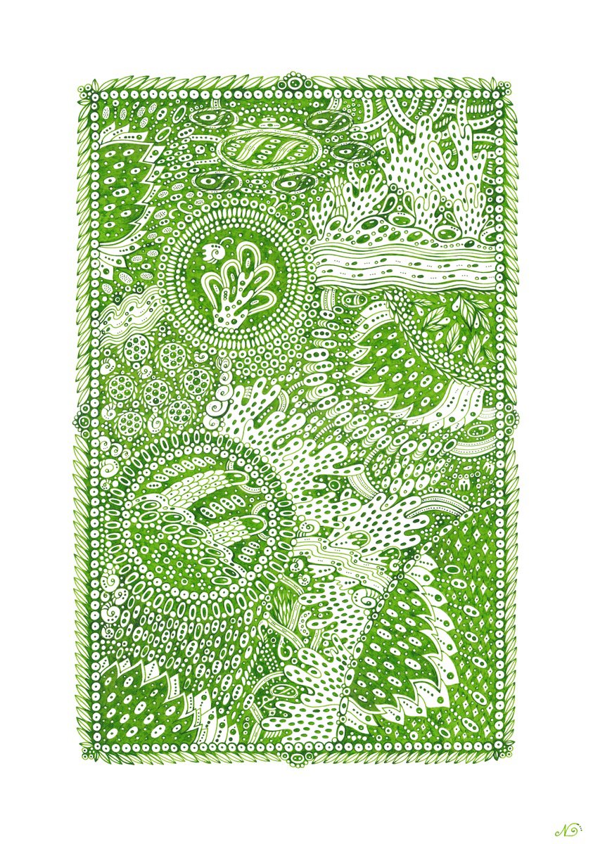 Organic Botanical Ink Drawing By Veronika Demenko, 12 X 17", Surreal Pattern N.85, Original Artwork