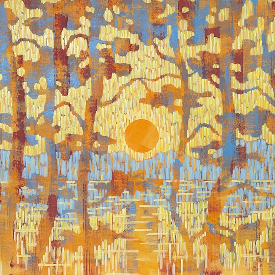 Through the Pines. Yellow Sunset