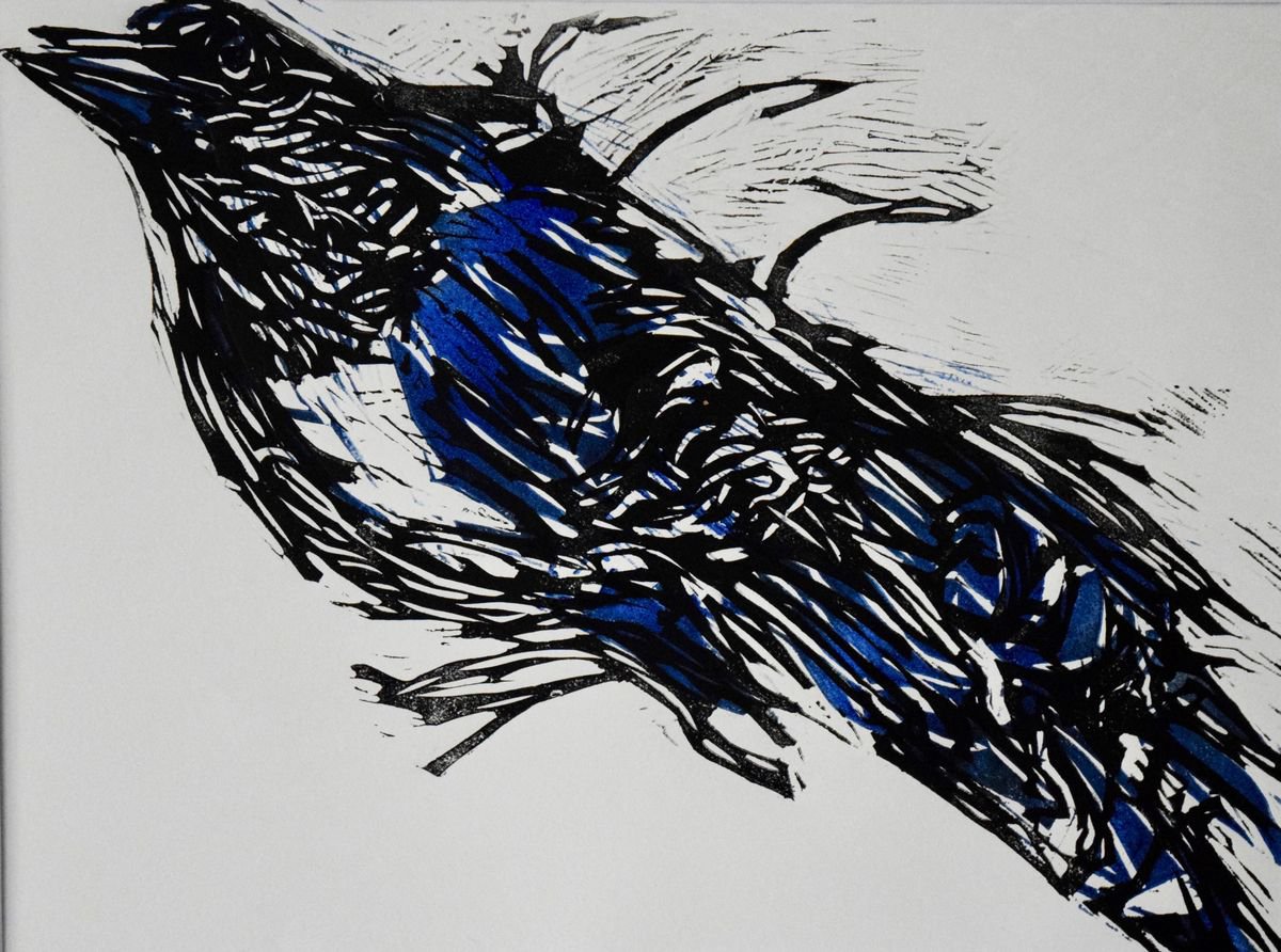 Magpie Two lino print by Michelle Parsons