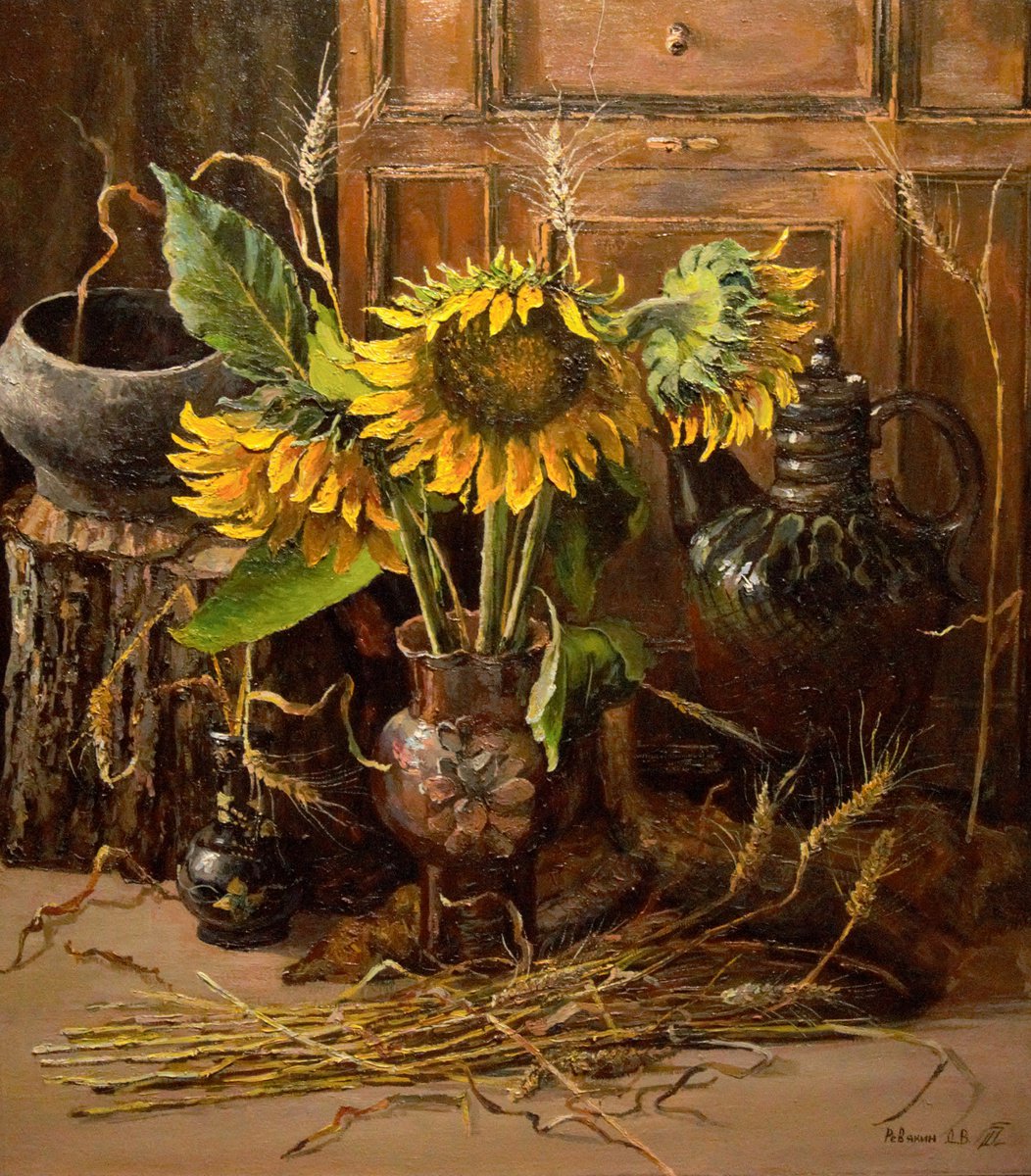 My sunflowers. Original still life oil painting by Dmitry Revyakin