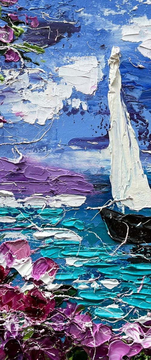 Amalfi Sailboat Painting by Halyna Kirichenko