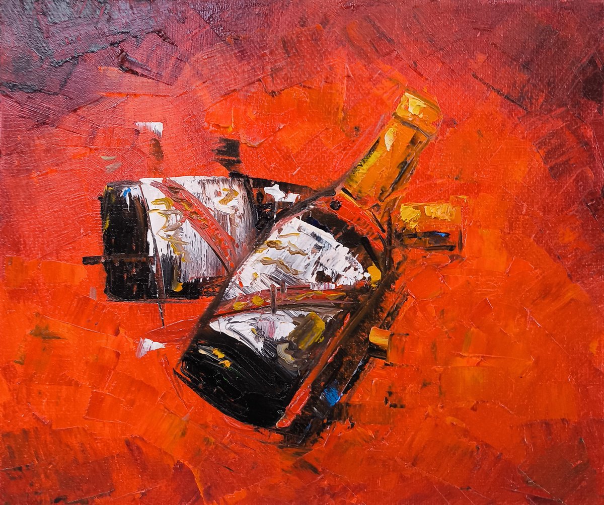 Impressionistic Still Life Oil Painting By Narek Qochunc, 9 X 8", Passion In Bottles, Original Artwork