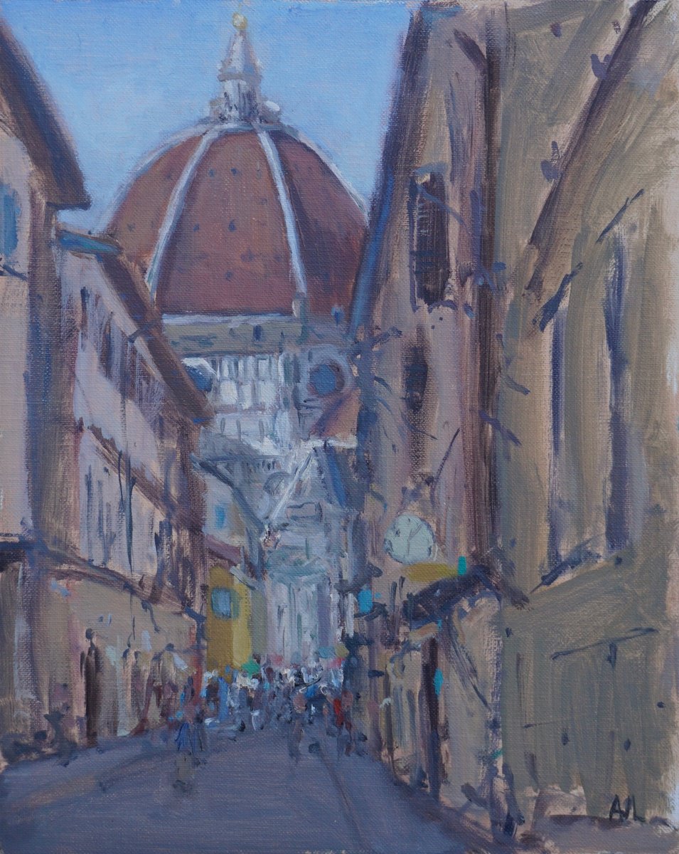 Impressionistic Cityscapes Oil Painting By Alex James Long, 9 X 12, Via Dei Servi, Florence, Original Artwork