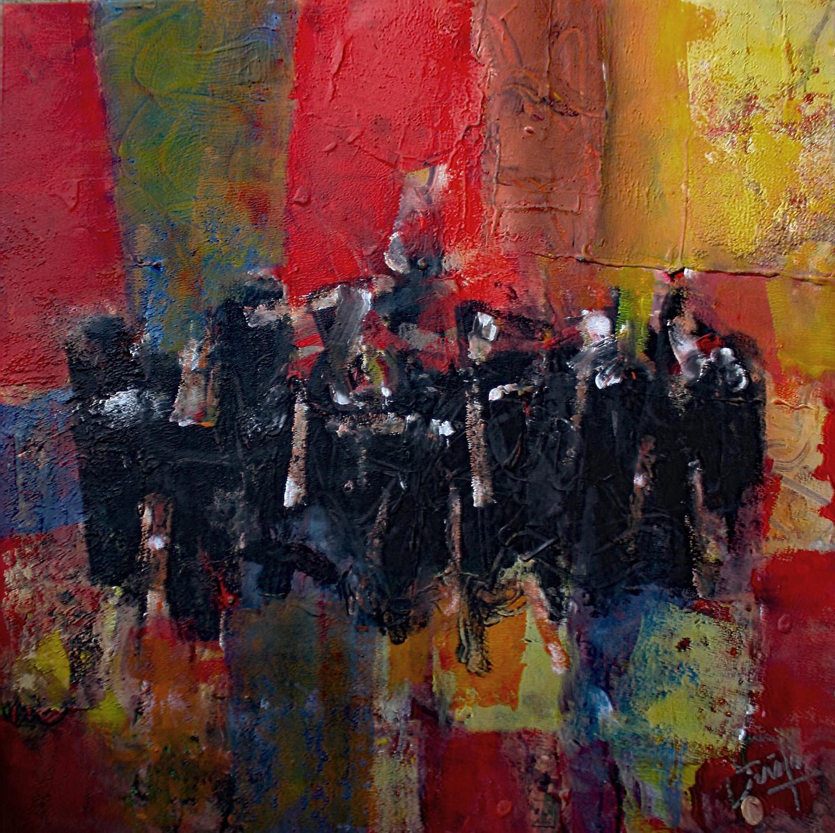 Abstract Portrait Acrylic Painting By Jacques Donneaud, 31 X 31, Soiree Musicale, Original Artwork