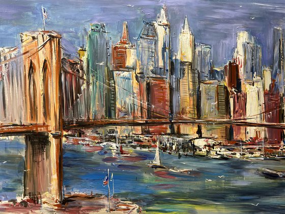 Brooklyn bridge, abstract impressionist painting 70x135cm