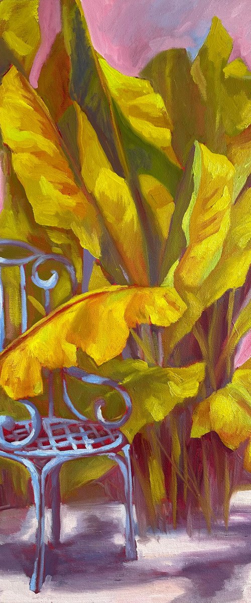 Yellow banana tree and garden chair by Anna Bogushevskaya