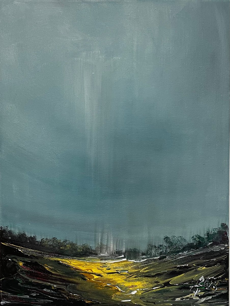 Impressionistic Landscape Acrylic Painting By Timea Valsami, 12 X 16", Rain Over Wonderland, Original Artwork