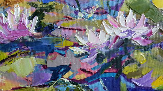 White lilies in the pond - painting flowers