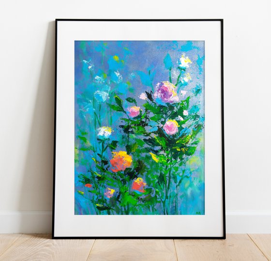 Abstract flowers on blue