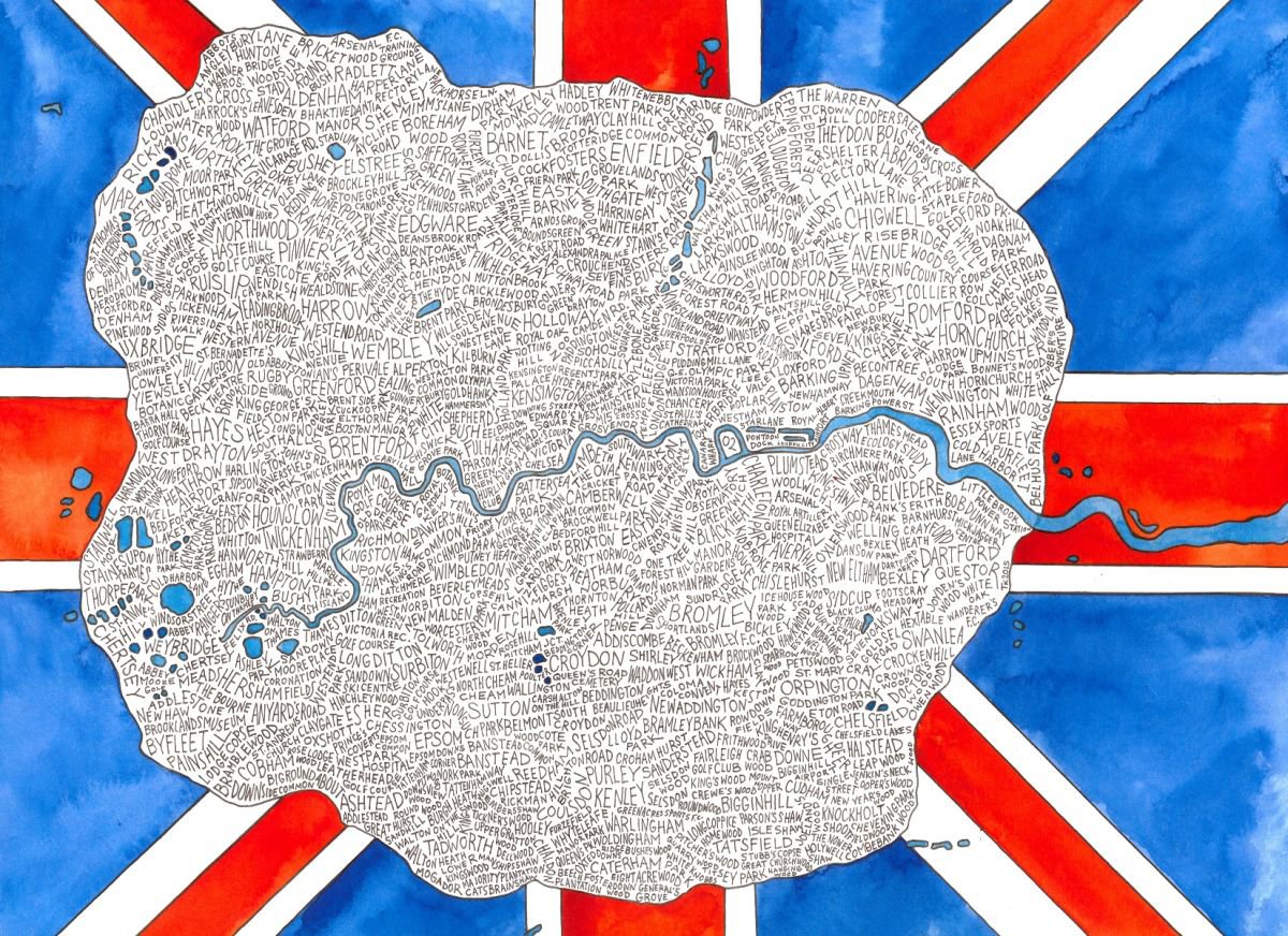 London Word Map (Inside the M25) by Terri Kelleher