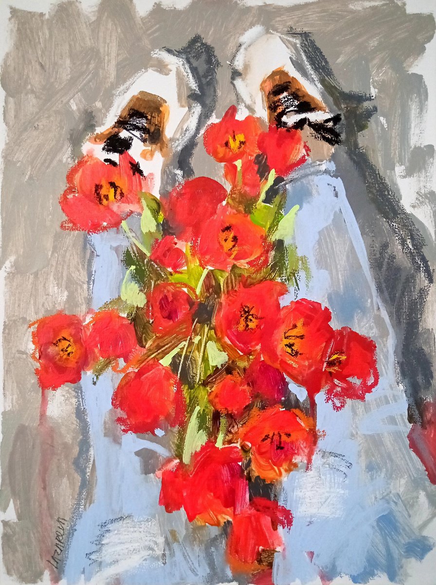 legs & Red Tulips #3 by Valerie Lazareva